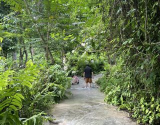 Gezin bij Sticky Waterfalls in Chiang Mai Thailand