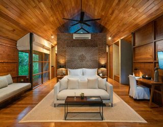 Slaapkamer in jungle resort in Habarana